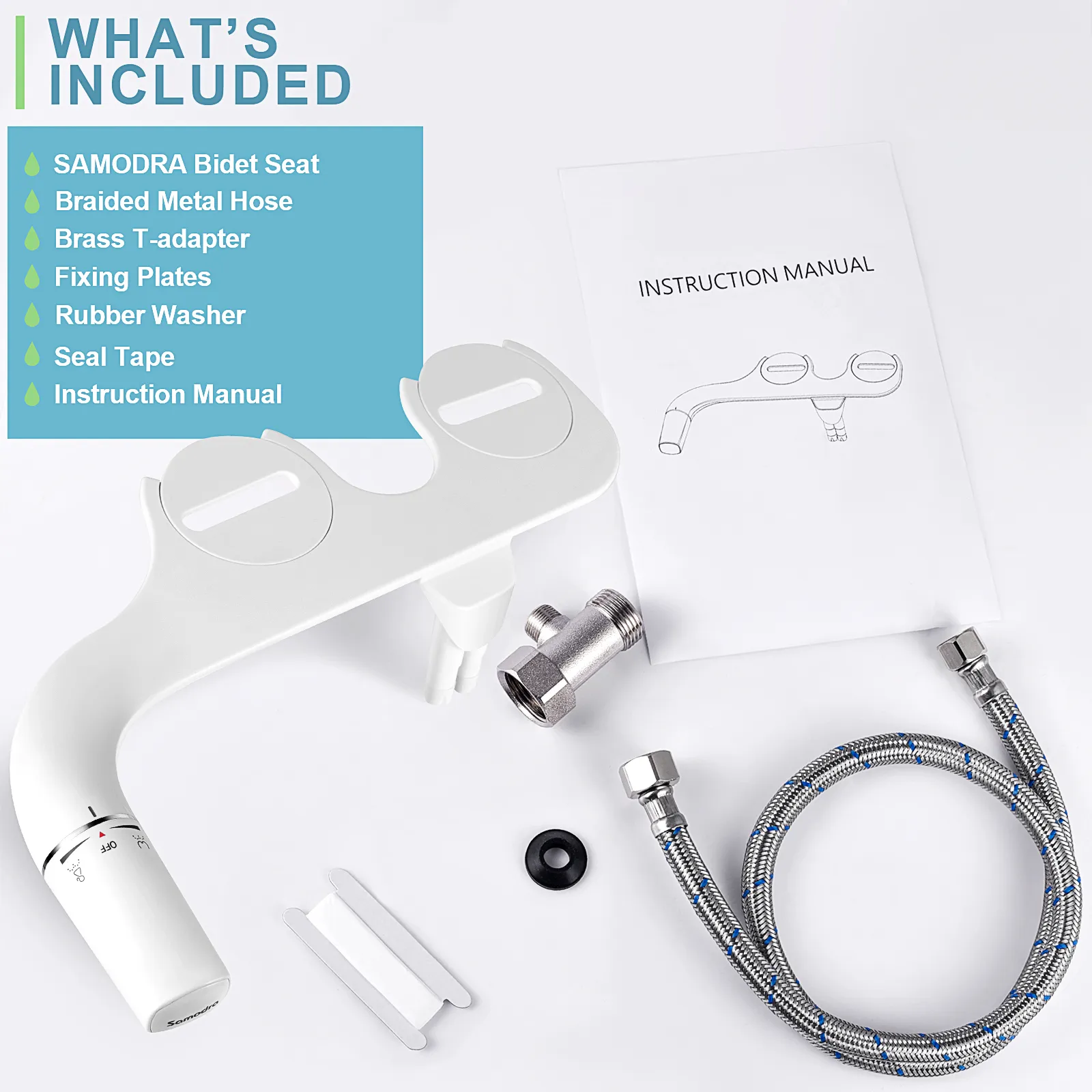 SAMODRA Bidet Attachment Ultra-Slim Toilet Seat Attachment Dual Nozzle Bidet Adjustable Water Pressure Non-Electric Ass Sprayer SAMODRA Bidet Attachment Ultra-Slim Toilet Seat Attachment Dual Nozzle Bidet Adjustable Water Pressure Non-Electric Ass Sprayer
