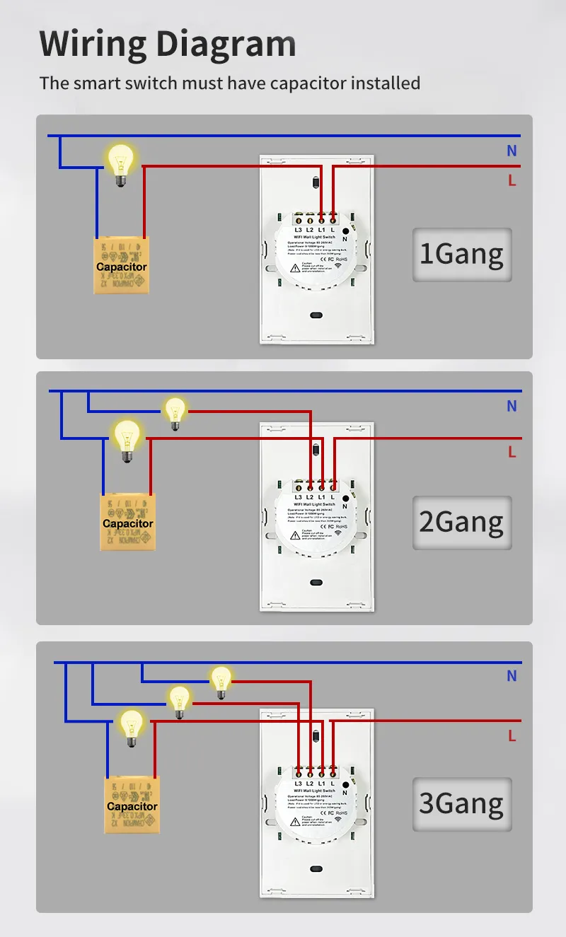 TNCE Tuya US WiFi Smart Wall Switch 1/2/3/4 Gang No Neutral Wire Touch Sensor LED Light Switches Smart Home Alexa Google Home TNCE Tuya US WiFi Smart Wall Switch 1/2/3/4 Gang No Neutral Wire Touch Sensor LED Light Switches Smart Home Alexa Google Home