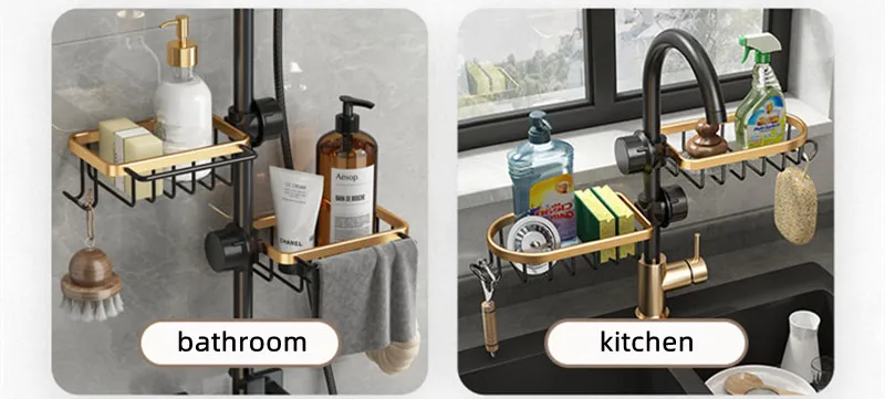 Kitchen Space Aluminum Sink Drain Rack Sponge Storage Faucet Holder Soap Drainer Shelf Basket Organizer Bathroom Accessories Kitchen Space Aluminum Sink Drain Rack Sponge Storage Faucet Holder Soap Drainer Shelf Basket Organizer Bathroom Accessories