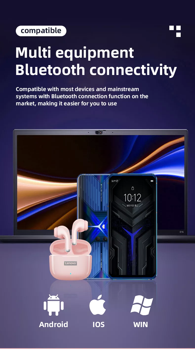 Original Lenovo LP40 Pro TWS Earphones Wireless Bluetooth 5.1 Sport Noise Reduction Headphones Touch Control 250mAH 2022 New Original Lenovo LP40 Pro TWS Earphones Wireless Bluetooth 5.1 Sport Noise Reduction Headphones Touch Control 250mAH 2022 New